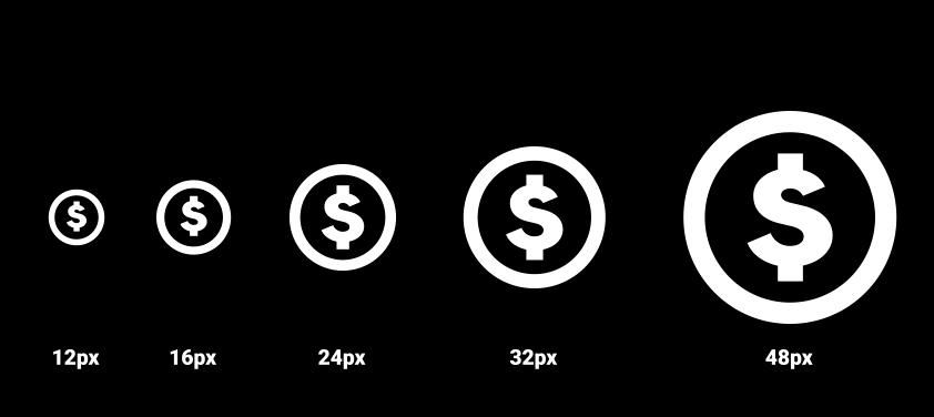 Icon styles, sizes and states
